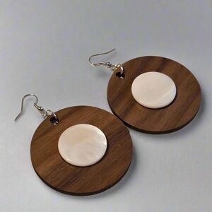 Walnut Shell Round Disc Dangle Earrings #2